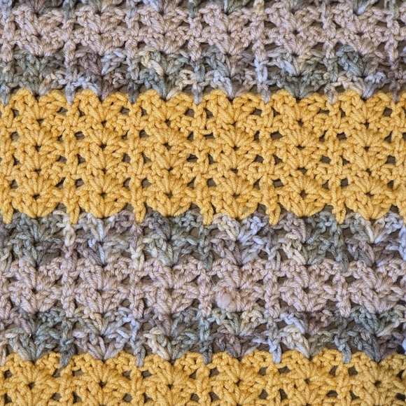 Handmade Crochet Blanket Lapghan Mustard Yellow Earth Tone Stripe Throw 36 X 34 - Picture 8 of 12